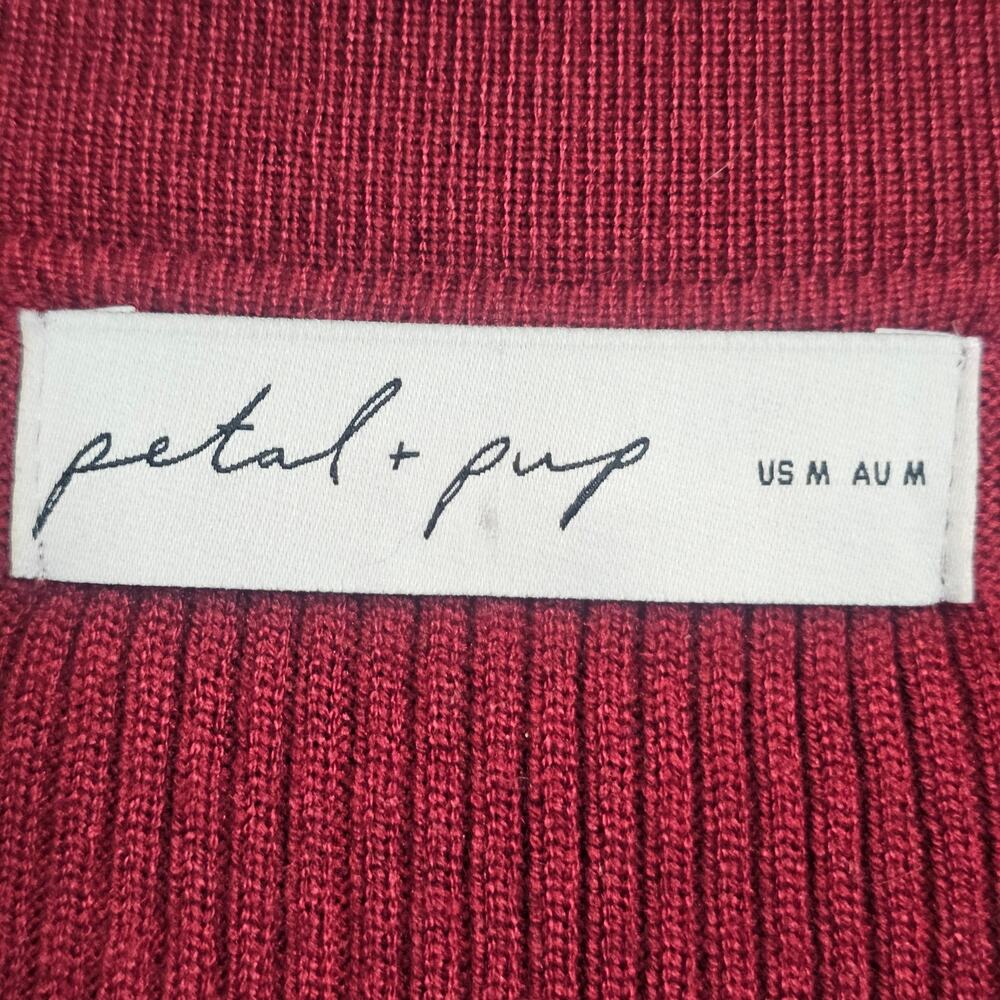 Petal & Pup Sweater Dress Size M Burgundy Ribbed Knit Maxi Collared Long Sleeve - Picture 5 of 6